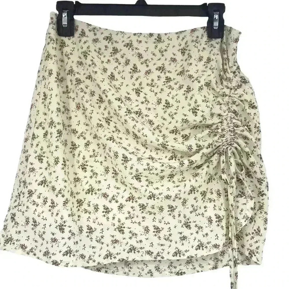 Y2K SKIRT WOMENS MEDIUM RUCHED 90s INSPIRED FLORAL MINI INVISIBLE ZIPPER COTTON - Picture 6 of 13